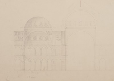 Detail of elevation of the central dome and western dome with depiction of the Pentecost