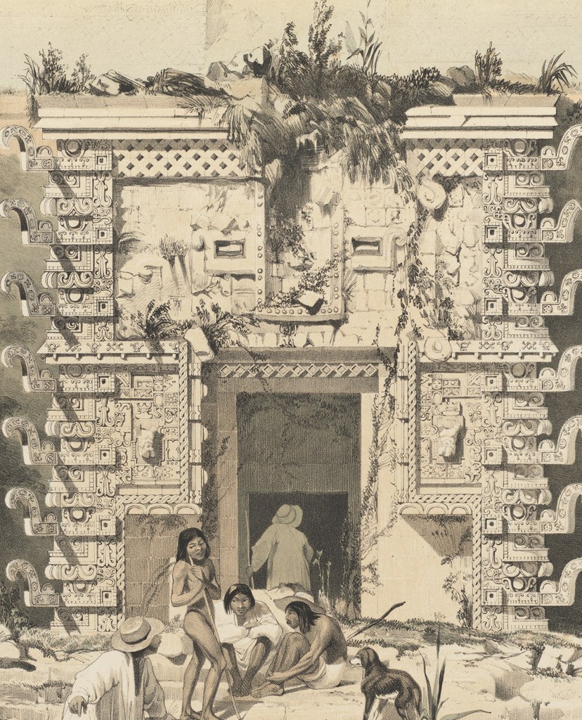 Detail of Gateway of the Great Teocallis, Uxmal, lithograph on stone by T. S. Boys, based on artwork by Frederick Catherwood, from Catherwood 1844, pl. XI.