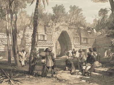 Detail of Gateway at Labnah, lithograph on stone by J. C. Bourne, based on artwork by Frederick Catherwood, from Catherwood 1844, pl. XIX.