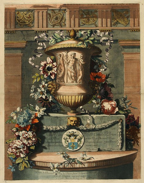 Urn with a garland of flowers
