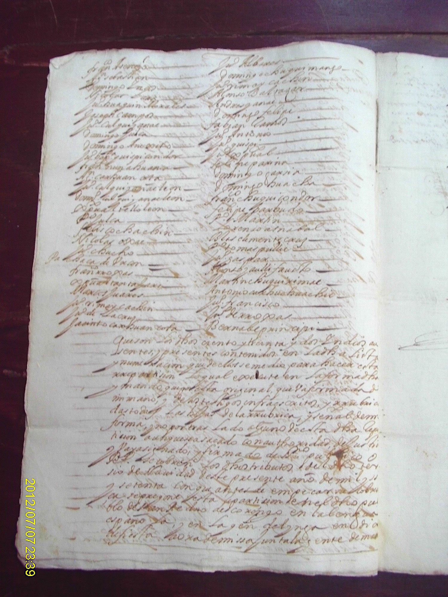 Fig. 15: Khipu UR89 transcribed to Spanish. Conchucos, Santa Valley, Peru, 1670