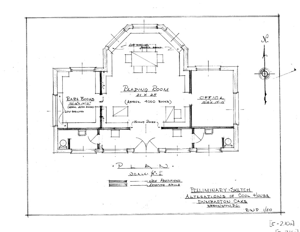Figure 3. Robert W. Patterson, Plan, Preliminary Sketch, Alterations of Cool House, Dumbarton Oaks, January 1950. (LA.GD.E.2.10.a)
