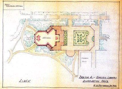 Figure 4. Robert W. Patterson, Sketch A – Garden Library, Dumbarton Oaks, January 1952. (AR.AP.MW.GL.003)