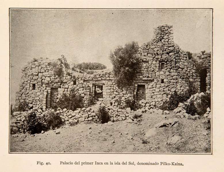 Palace of the first Inca on the Island of the Sun on Lake Titicaca. From Arthur Posnansky, Guía general, 1912. 