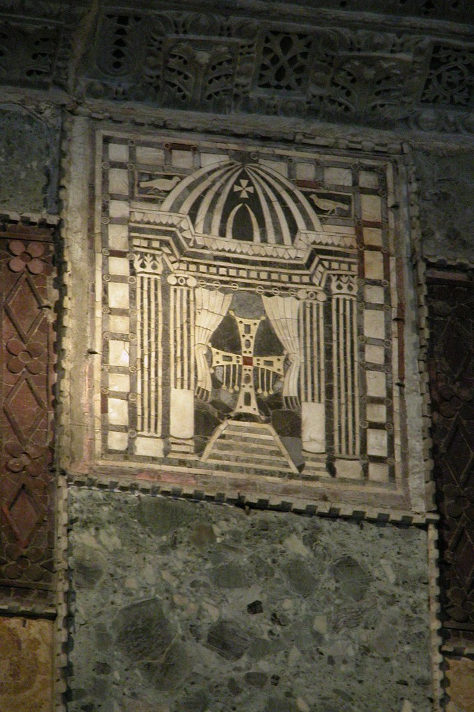 Opus sectile panel in Hagia Sophia honoring the cross between curtains