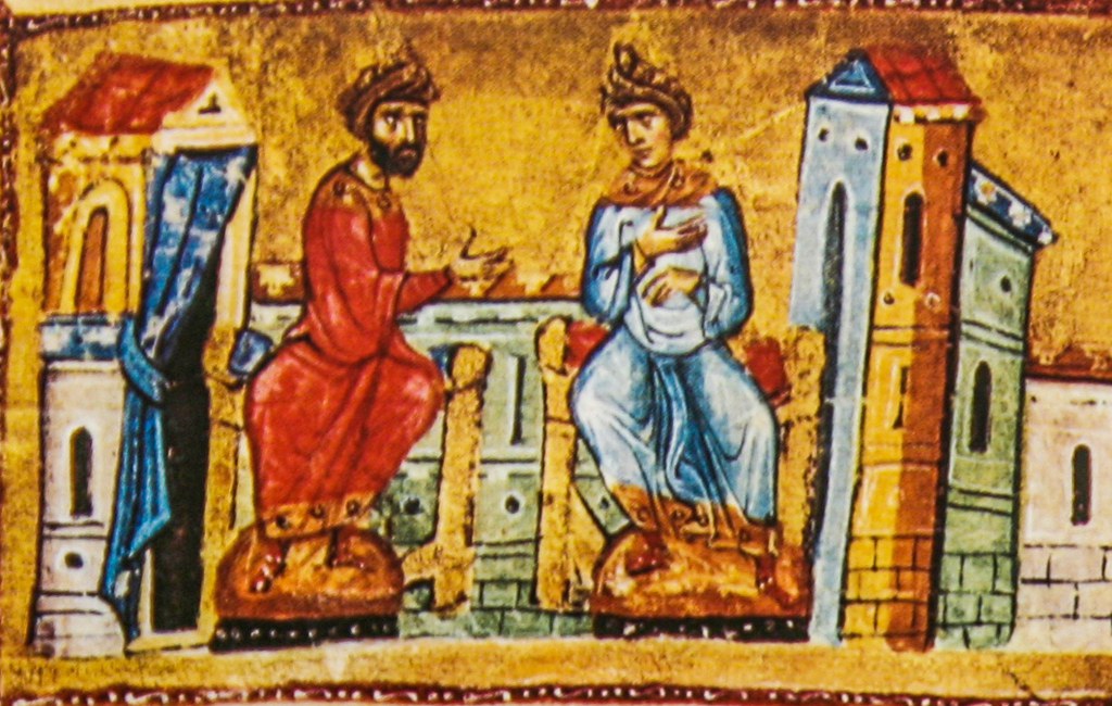 Detail of manuscript depicting Joasaph asking to leave the palace