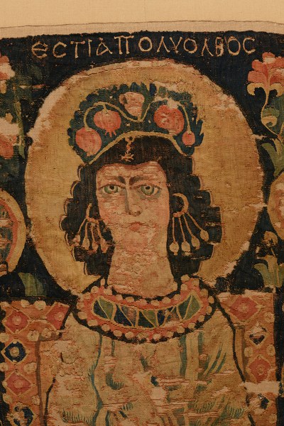 Detail of Hanging with Hestia Polyolbos (fig. 1), showing Hestia’s headdress