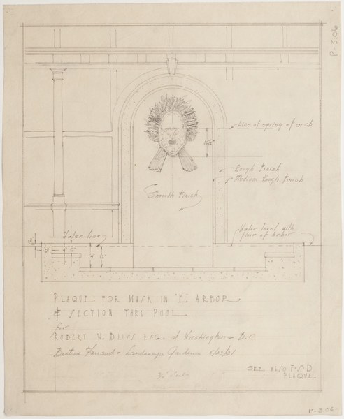 Drawing and handwriting of a design for the river god fountain head