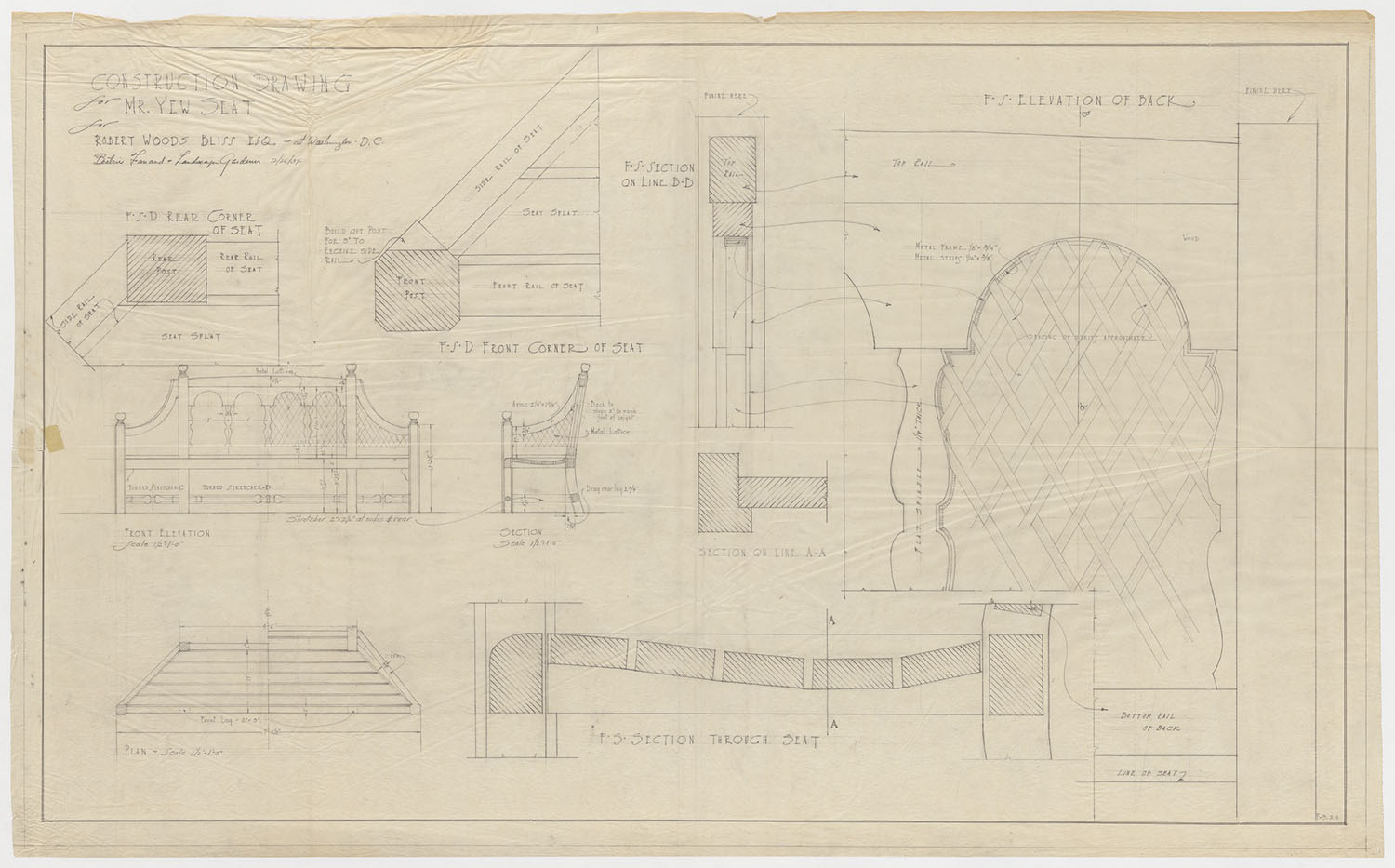 Construction drawing for Mr. Yew Seat