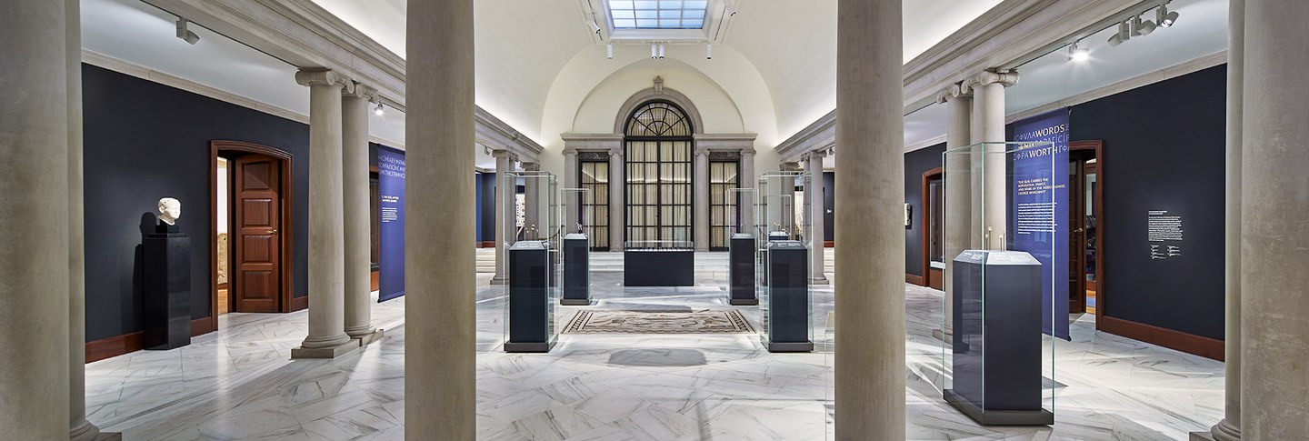 Looking into the Courtyard Gallery through a pair of columns.