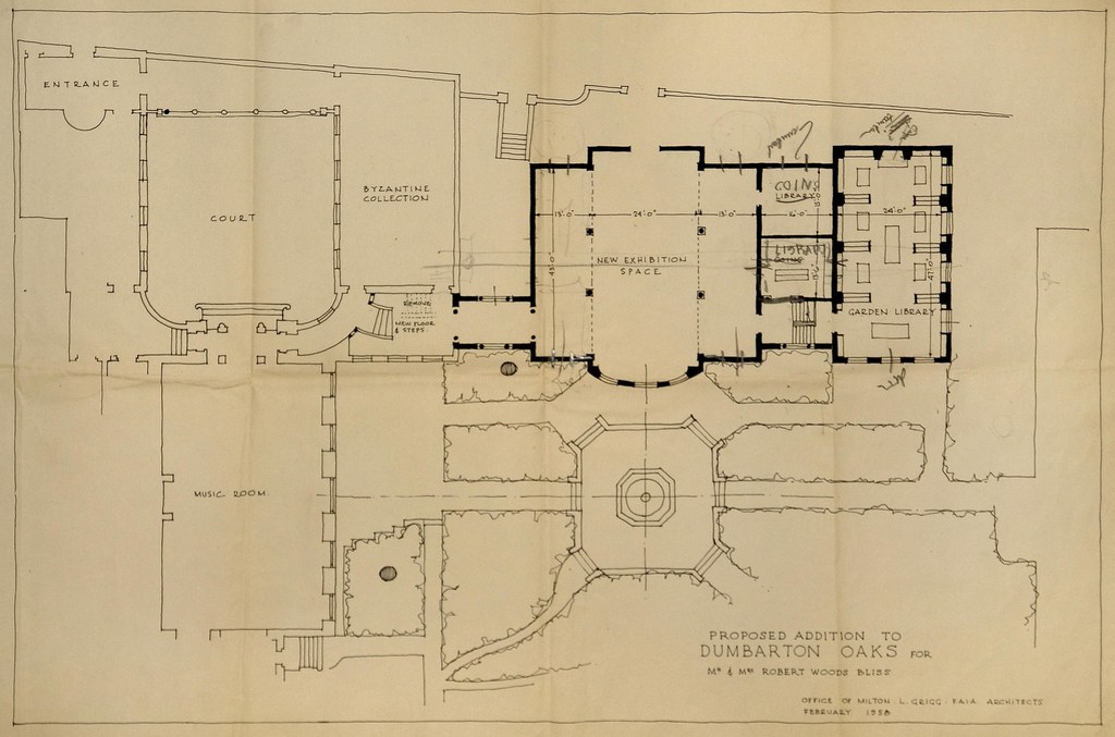 Figure 6. Milton L. Grigg, Plan, Proposed Addition to Dumbarton Oaks for Mr. and Mrs. Robert Woods Bliss, February 1958. (AR.AP.MW.GL.115)